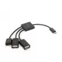 USB OTG kábel Micro BM -> 2xUSB-AF + BF Micro 13cm
