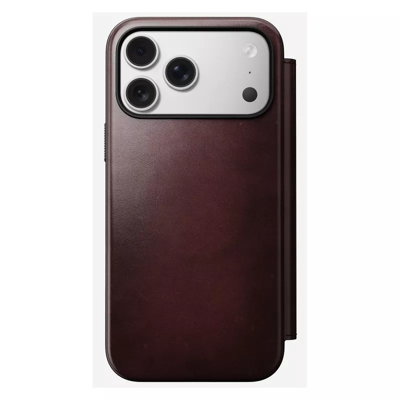 Puzdro na telefón Nomad Modern Leather Folio pre iPhone 17 Pro Max — koža, TPU, PC, hliník, bordová, 16 cm (6,3 palcov)