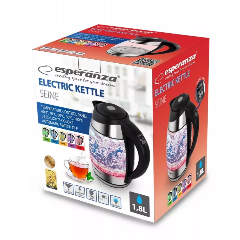 Esperanza EKK026 Rýchlovarná kanvica 1,7 L 2200 W Čierna, Priehľadná