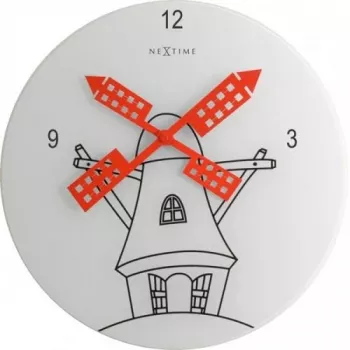 NeXtime hodiny 8807 Windmil, Ø30 cm, nástenné, biele/čierne/červené