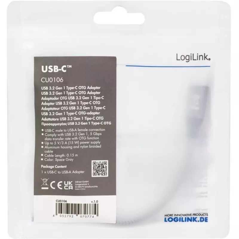 LogiLink USB 3.2 Gen1 Type-C adaptér C/M na USB-A/F OTG hliník 0,15 m