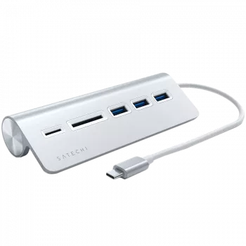 Satechi Type-C hliníkový USB hub a čítačka kariet, strieborná, ST-TCHCRS