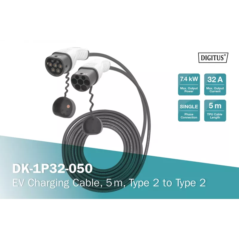 Digitus EV nabíjací kábel 5 m Type 2 na Type 2 32 A 240 V