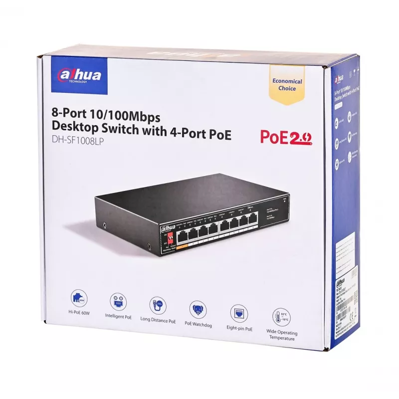Dahua Technology PoE SF1008LP Unmanaged L2 Fast Ethernet (10/100) Power over Ethernet (PoE) čierna