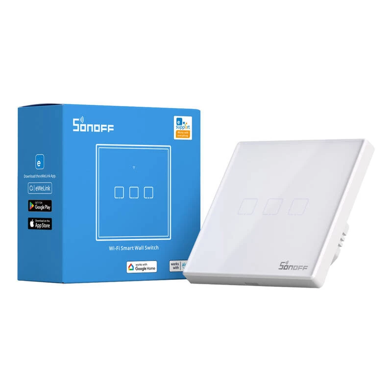 Nástenný inteligentný svetelný vypínač Sonoff T2 EU TX 3-kanál Wi‑Fi + RF 433 ovládanie