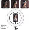 Maclean MCE610 10 12W LED Ring Light so statívom a Bluetooth spúšťou, 3 farby, 10 stupňov jasu, 10% -100% nastaviteľný jas, 160 LED, držiak na smartfón, osvetlenie