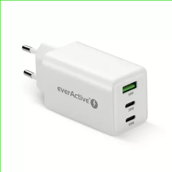 Napájacia nabíjačka everActive SQ-655Q 65W, 1×USB-A + 2×USB-C rýchle nabíjanie