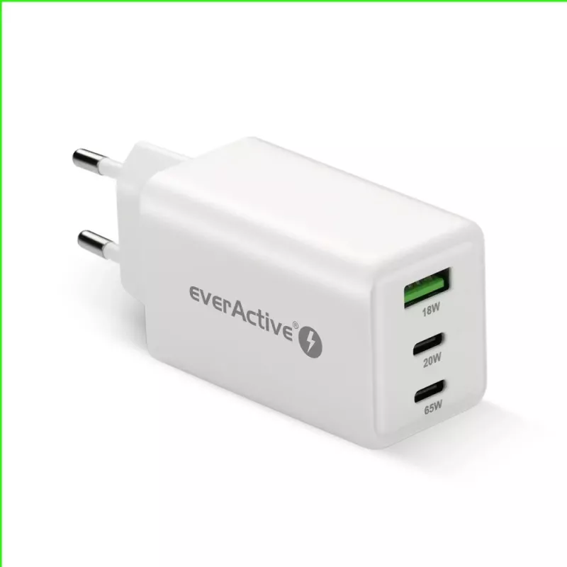 Napájacia nabíjačka everActive SQ-655Q 65W, 1×USB-A + 2×USB-C rýchle nabíjanie