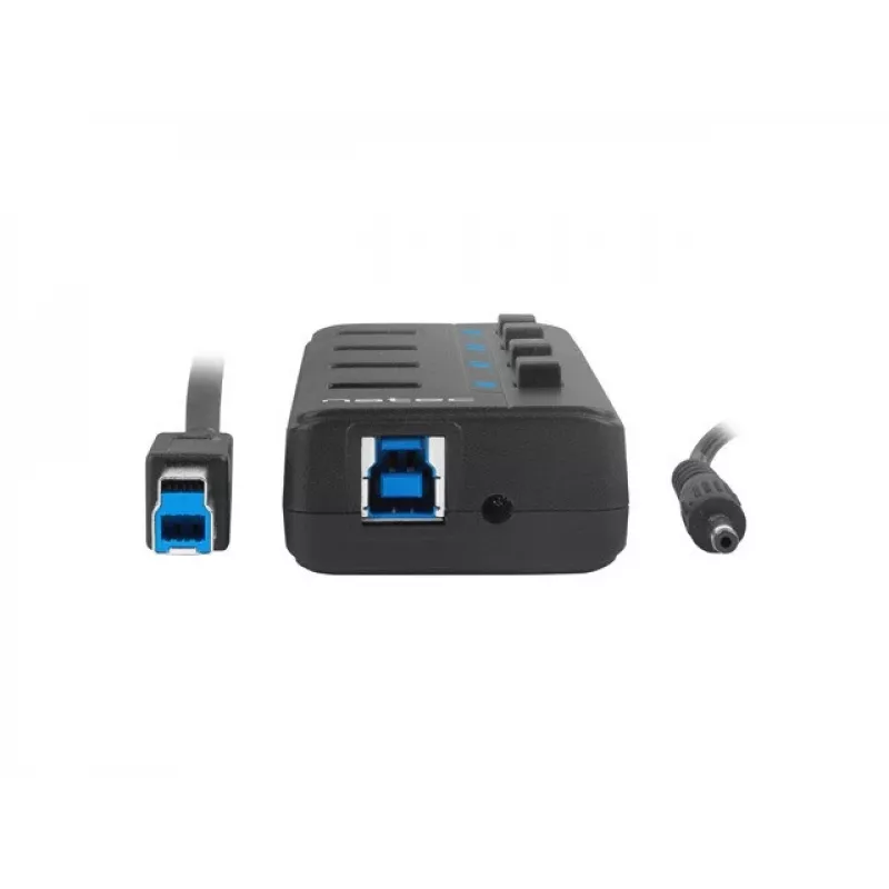 Natec Mantis 2 NHU-1557 4-portový rozbočovač USB 3.0, vstup USB Type-B, vypínače zapnúť/vypnúť, sieťový adaptér, čierny