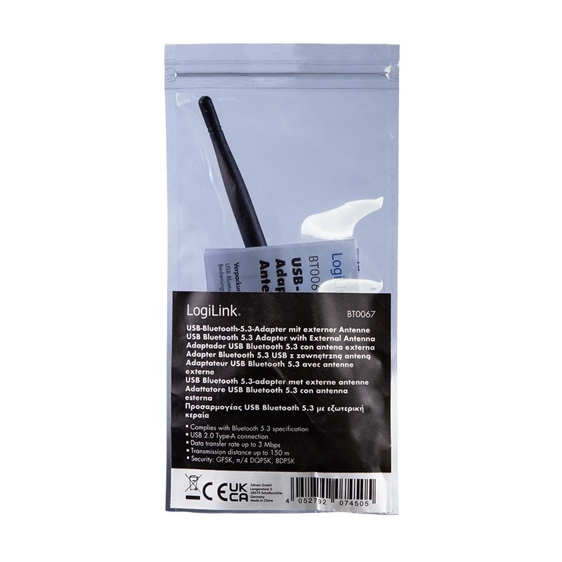 LogiLink USB - Bluetooth 5.3 adaptér s anténou, čierny dosah: 150 m, pripojenie: USB-A konektor samec, Bluetooth - 1 kus (BT0067)
