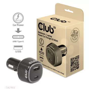 CLUB3D auto nabíjačka pre notebook/laptop 63 Watt, auto, zapaľovač, 24 V, čierna