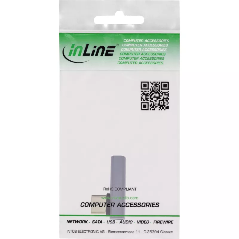 InLine USB4 adaptér, USB-C konektor samec/samica vertikálne vpravo/vľavo zahnutý, hliník, sivý