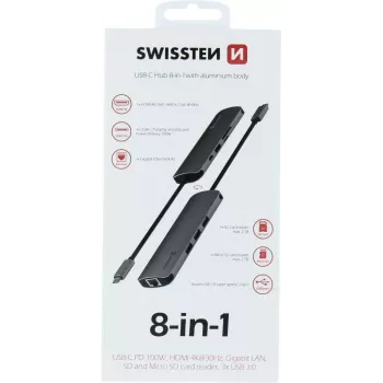 Swissten 8-IN-1 USB-C HUB hliníkové puzdro – 440-401-03 (44040103)