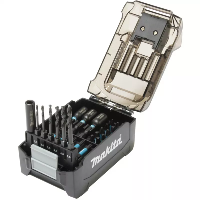 Sada vrtákov Makita E-22866 — 31-dielna, rôzne veľkosti na drevo, kov, murivo