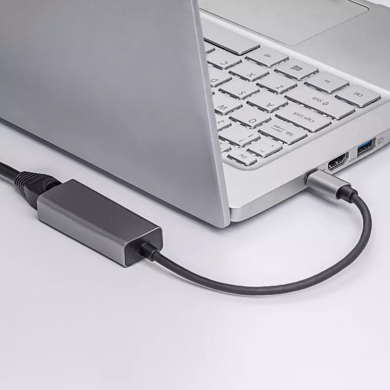 Akyga AK-AD-65 USB-C na Gigabit Ethernet adaptér, RJ45, 15 cm, strieborná