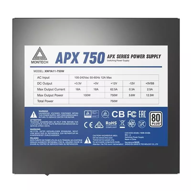 Montech APX750 napájací zdroj 750 W 20+4-pin ATX ATX čierny