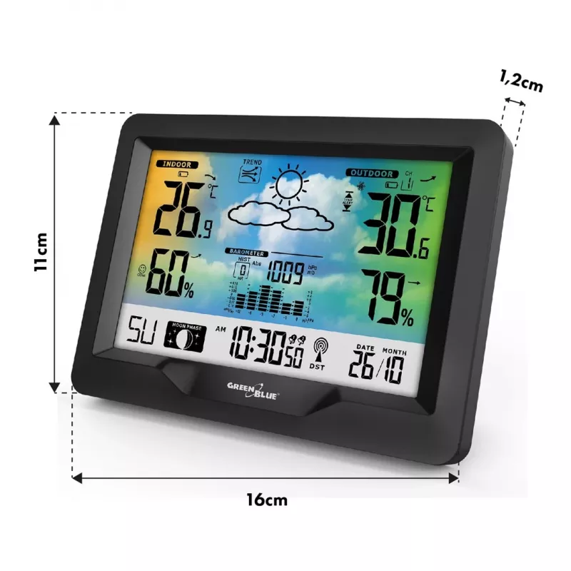 Bezdrôtová meteorologická stanica GreenBlue GB540N – monitorovanie teploty a vlhkosti vnútri/vonku