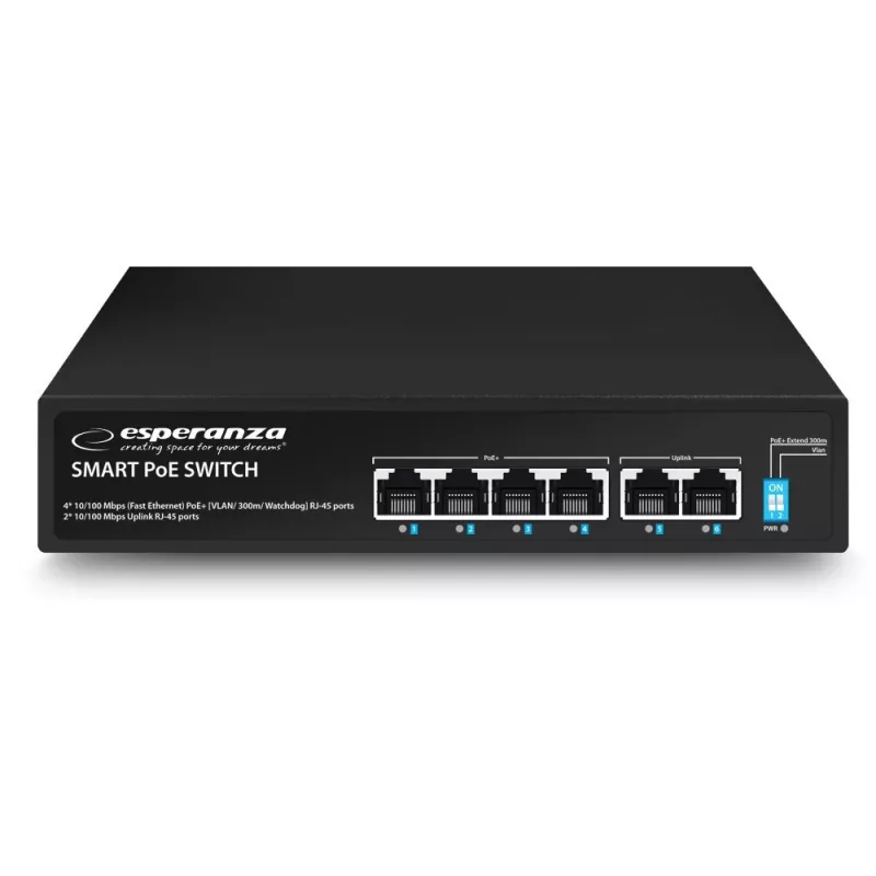 Esperanza ENS105 6-portový PoE switch 10/100 60W