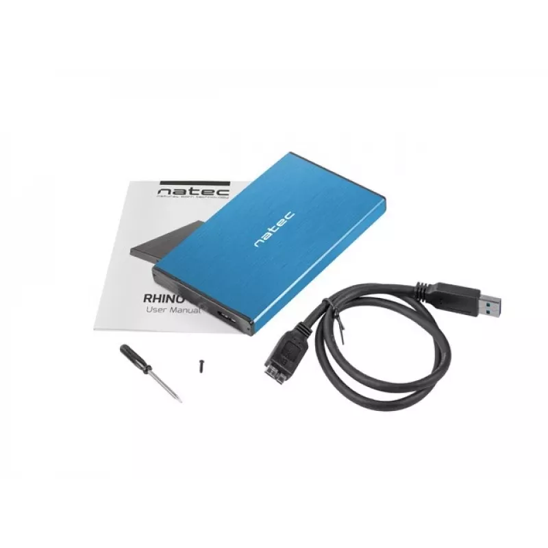 Externé HDD/SSD puzdro NATEC Rhino GO 2,5 palca — USB 3.0, SATA III, až do 4 TB, 9,5 mm, hliník, modré