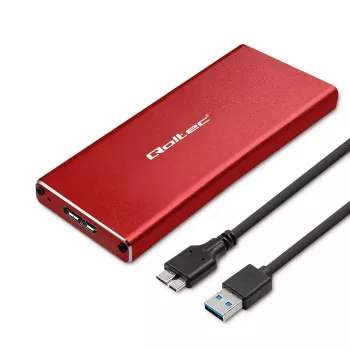 SSD puzdro QOLTEC 51831 USB 3.0 pre M.2 SATA disky až do 2 TB, červená, podporuje dĺžku 30 mm, až do 4 diskov