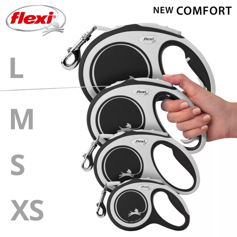 Flexi New COMFORT 8 m čierne, sivé psie navíjacie vodítko
