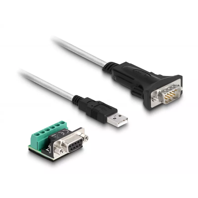 DeLOCK 63465 Adaptér USB 2.0 Type-A na sériový RS-422/485, 6-pólová svorkovnica, 1,8 m, čierny/priehľadný
