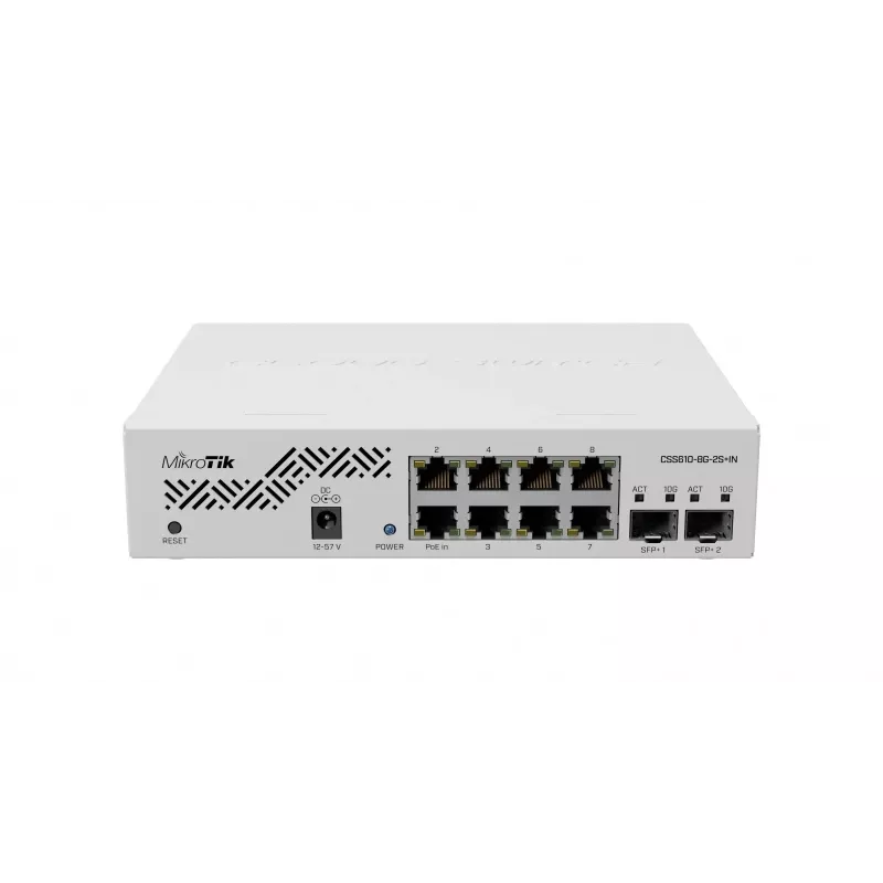 Sieťový switch MikroTik CSS610-8G-2S+IN — 8x Gigabit RJ-45, 2x SFP+ 10G, PoE, vstup 12–57V