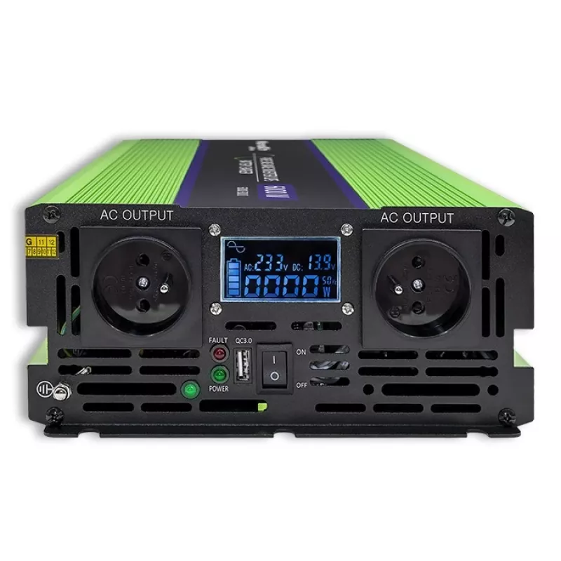 Qoltec Monolith menič napätia | nabíjanie batérie | UPS | 2000W | 4000W | 12V na 230V | čistá sínusovka | LCD čierno-zelený
