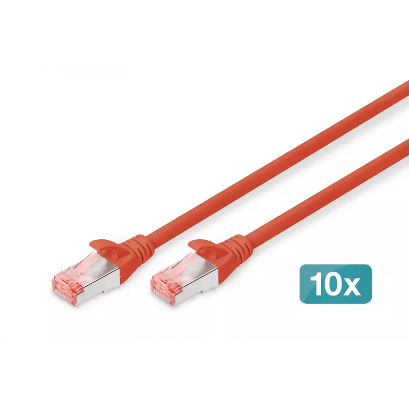 DIGITUS CAT 6 S/FTP sada patch káblov DK-1644-050-R-10, 5 m, červená, 10 ks