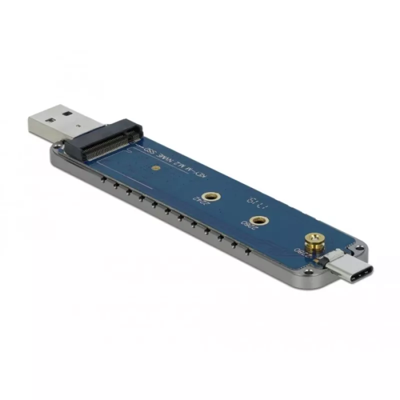 Externá skriňa pre M.2 pre M.2 NVMe PCIe SSD, skriňa na disk strieborná, s USB Type-C a Type-A konektorom samec
