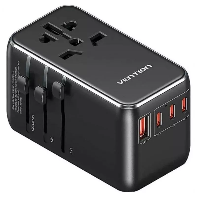 Nabíjačka Vention FJGB0 100W GaN s 3× USB-C a 1× USB-A, čierna