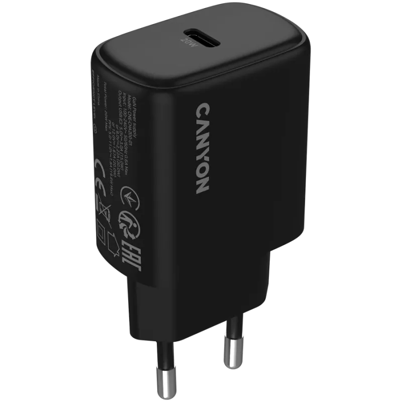 CANYON nabíjačka OnCharge 200 20W 1xPD EU čierna