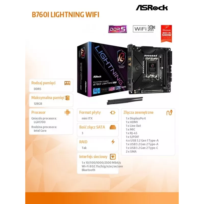 ASRock B760I Lightning WiFi DDR5 Mini-ITX LGA1700 základná doska