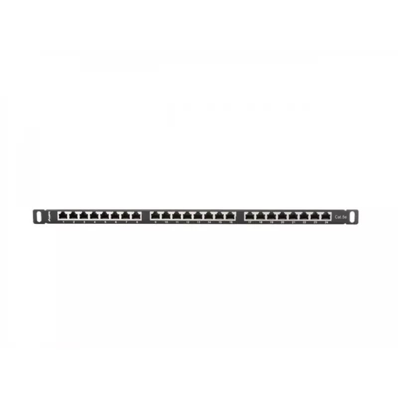 Patch panel LANBERG PPS5-0024-B 24-portový CAT5e, kov, 0,5 U, 445×99×22,3 mm, čierny
