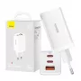 Nástenná nabíjačka Baseus GaN5 Pro 65W — USB + 2×USB-C (QC3.0, PD3.0) s 1m USB-C káblom, biela