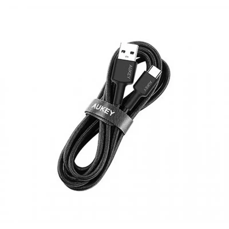 Aukey CB-CA2 OEM kábel USB-C na USB-A, nylonový oplet, 2 m, čierny
