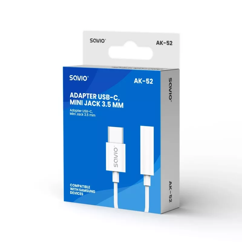 USB Type 3.1 C (M) – Jack 3,5mm (F) audio adaptér biela SAVIO AK-52