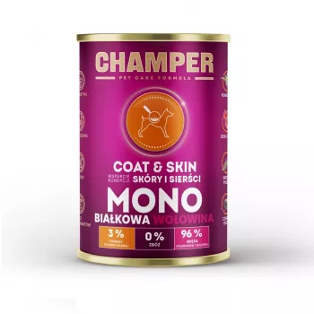 CHAMPER Coat & Skin Monoprotein hovädzie - mokré krmivo pre psy - 400 g