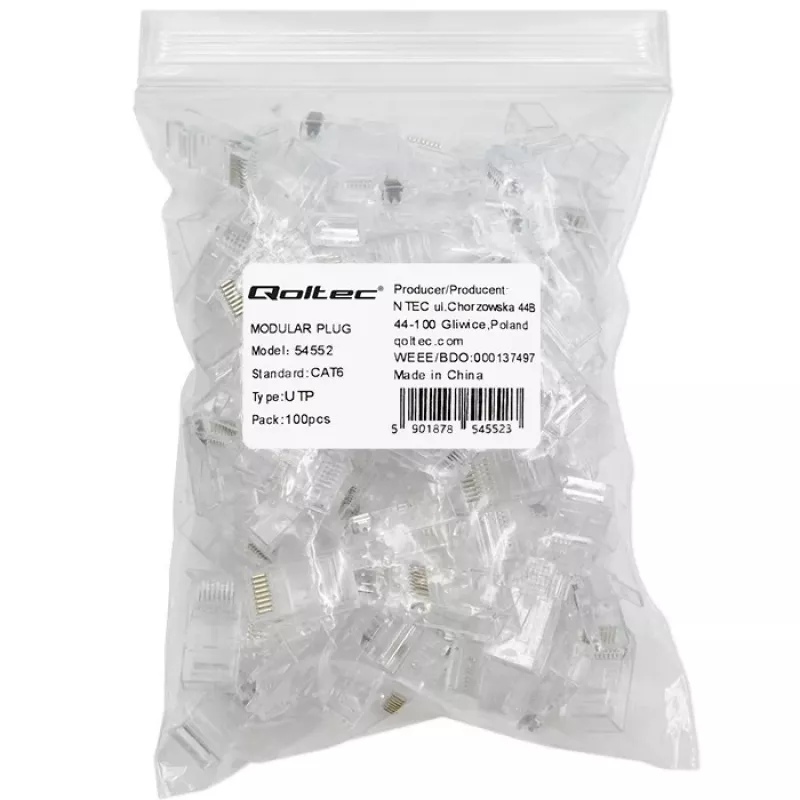 Modulárny RJ45 konektor QOLTEC 54552 CAT6 UTP, balenie 100 ks