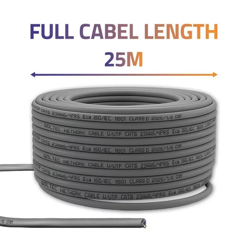 Sieťový patch kábel QOLTEC Cat6 UTP medený kábel, 25 m, sivý