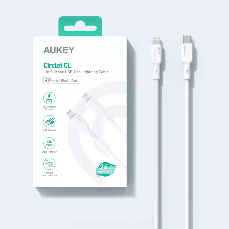 CB-SCL2 Biely silikónový kábel Lightning-USB-C USB Power Delivery USB-PD