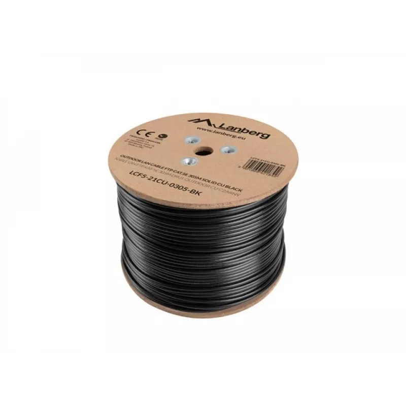 Lanberg LCF5-21CU-0305-BK inštalačný kábel Cat5e F/UTP vonkajší, plný medený vodič, 305 m, čierny