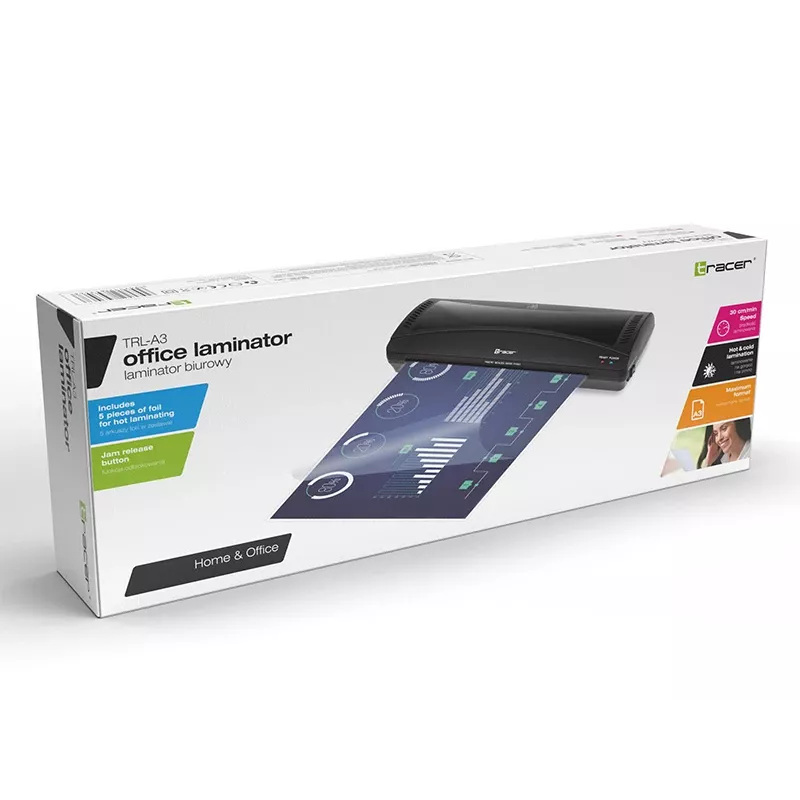 Zariadenie na studenú/teplú lamináciu TRACER TRL-A3 — A3 laminovačka, max. šírka 33 cm, čierna