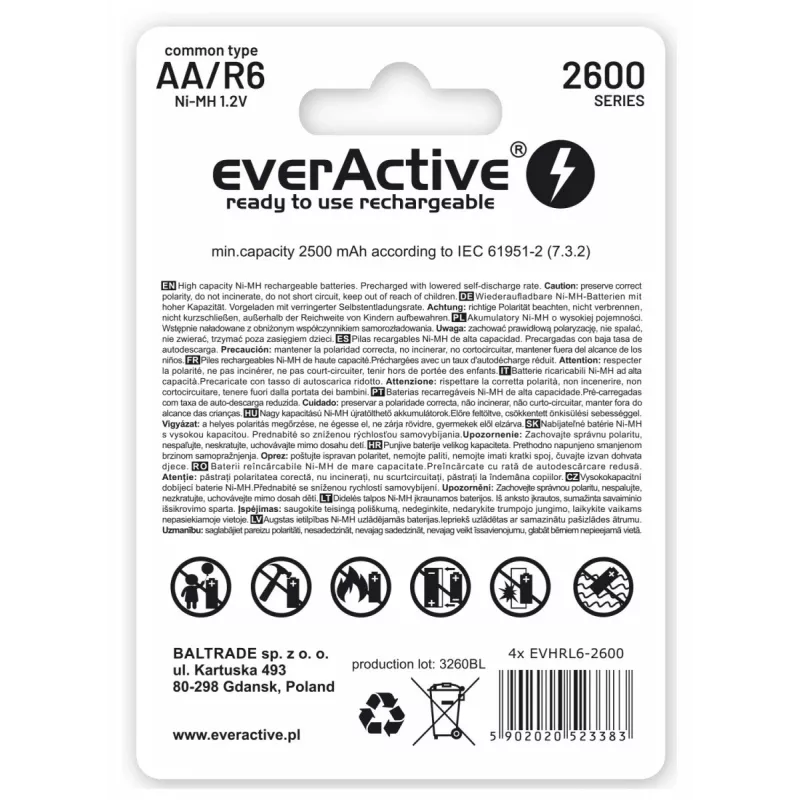 Nabíjacie batérie R6 AA 2600mAh EverActive Professional obsah balenia 1x blister