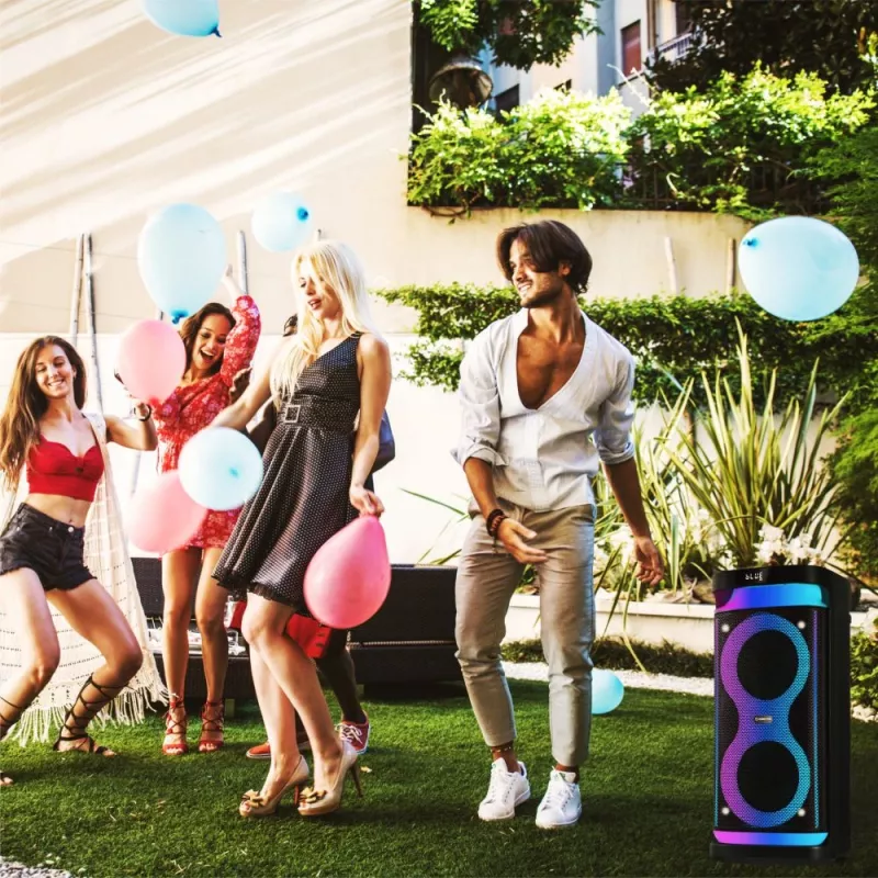 Prenosný reproduktor MANTA SPK0601B100, 100 W, Bluetooth, karaoke, bezdrôtový mikrofón, batéria, ekvalizér, disco osvetlenie