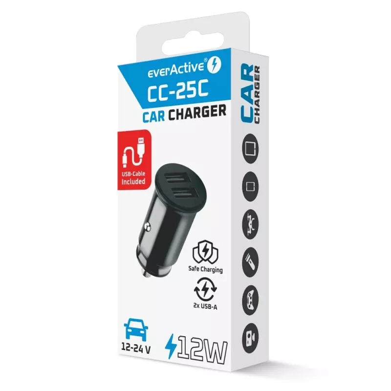 everActive CC-25C autonabíjačka, 2x USB 12 W, s káblom USB-C