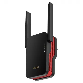 Wi‑Fi zosilňovač signálu Cudy RE3000 2400–5000 MHz, 802.11ax/ac/n/g/b/a, Ethernet 100 Mbps, externá anténa, čierna/červená