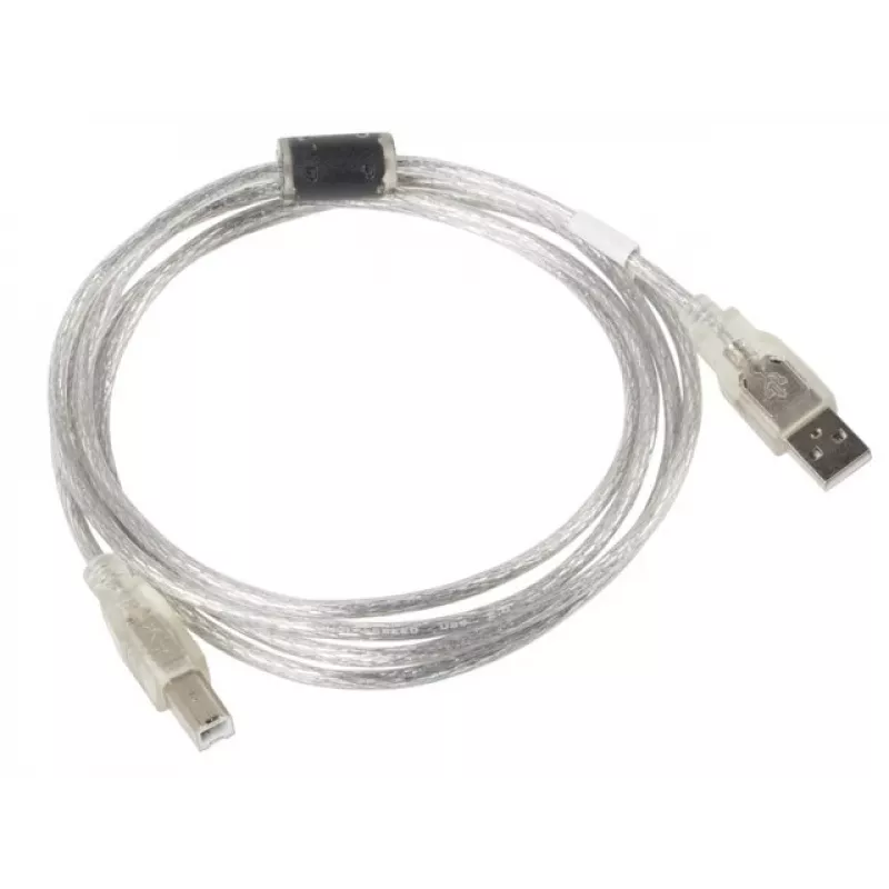 USB 2.0 kábel LANBERG CA-USBA-12CC-0018-TR, USB A (konektor samec) na USB B (konektor samec), 1,8 m, transparentná