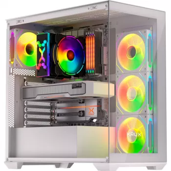 PC skriňa KRUX Exo RGB biela — ATX Tower, oceľ, 2x3,5