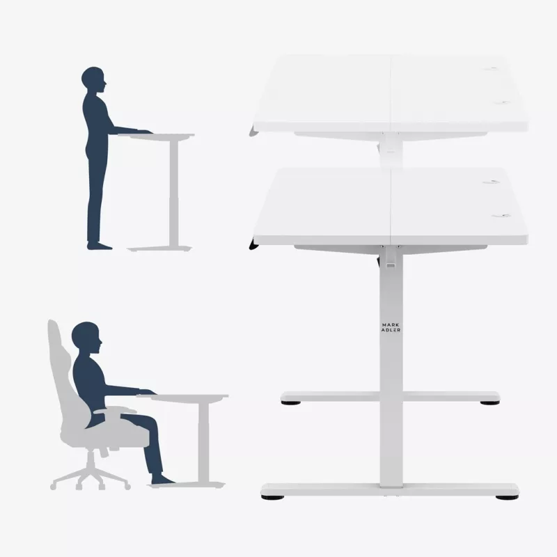Písací stôl mark adler Leader 7.3 biely — výškovo nastaviteľná ergonomická pracovná stanica